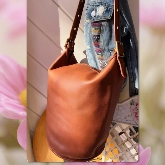 COACH BRITISH TAN LEATHER XL DUFFLE FEED SAC BUCKET BAG 9085 - Picture 4 of 17